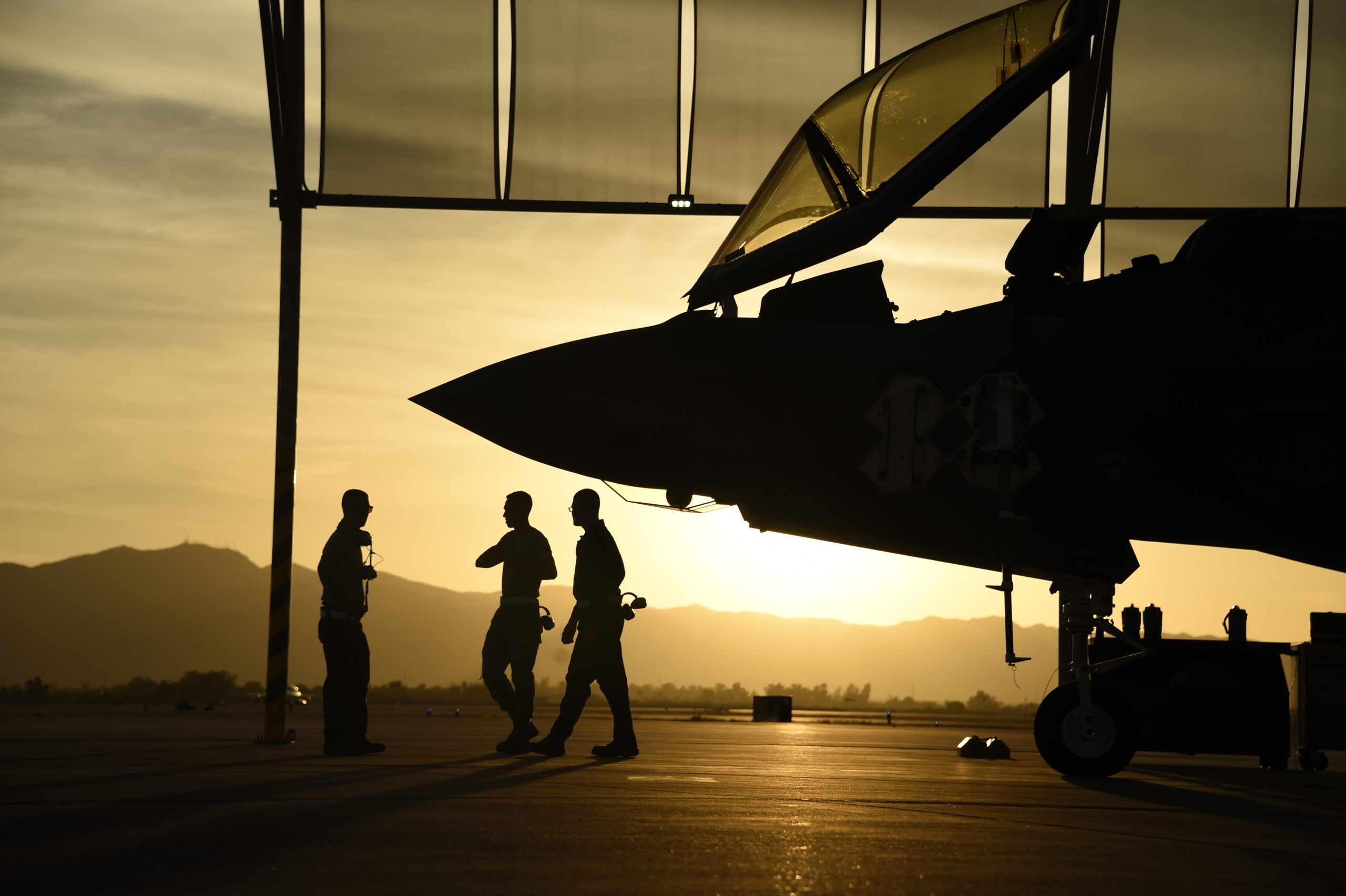 Airmen assigned to the 61st Aircraft Maintenance Unit prepare an F-35 Lightning II for a night flight May 17, 2017, at Luke Air Force Base, Ariz. Pilots and maintainers both train for night time missions to ensure combat readiness at all times. (U.S. Air Force photo by Airman 1st Class Caleb Worpel)